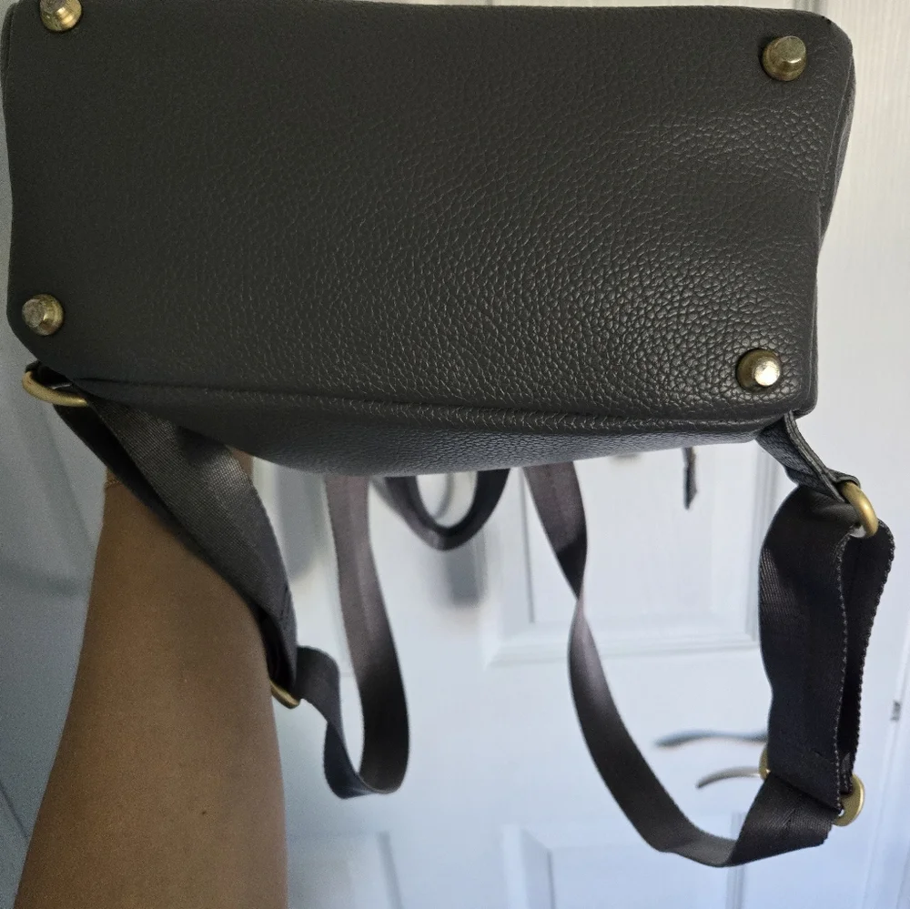 Freshly Picked Charcoal Gray Leather Diaper Backpack with Gold Hardware